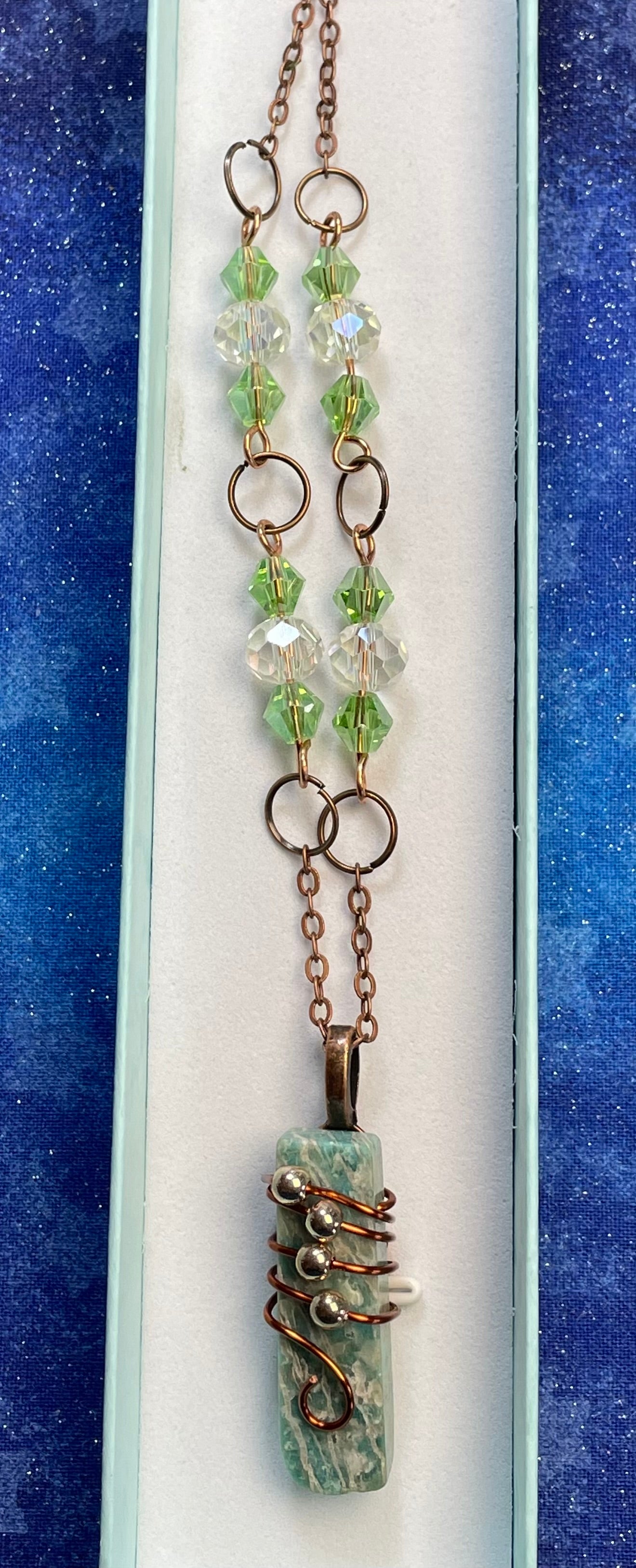 Amazonite & Swarovski Crystal Wire Wrapped Necklace