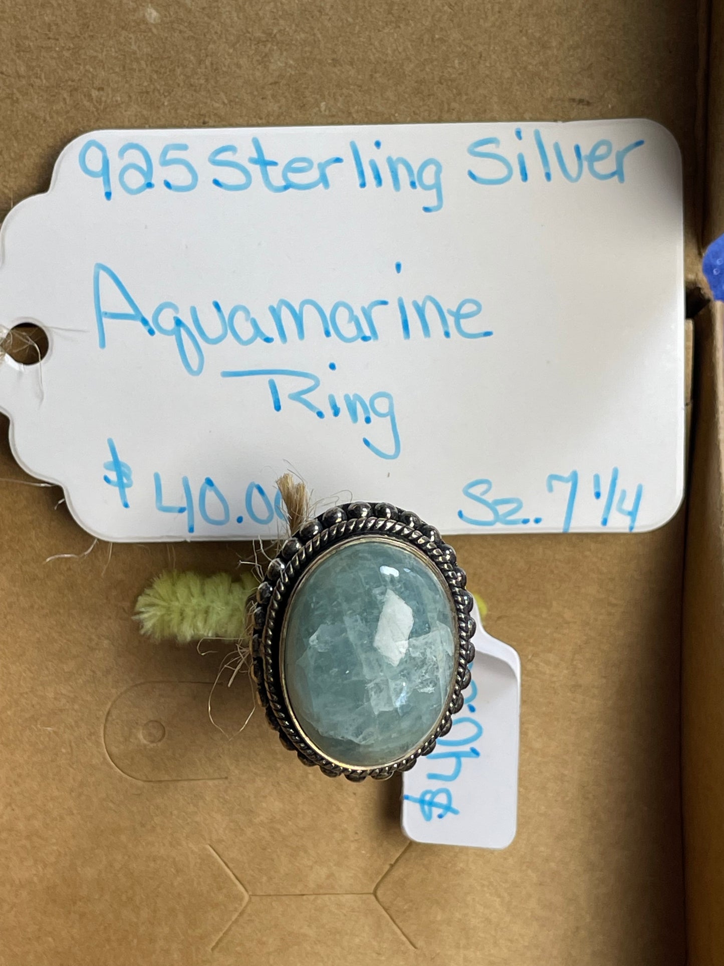 Aquamarine Cabochon Sterling Silver Ring