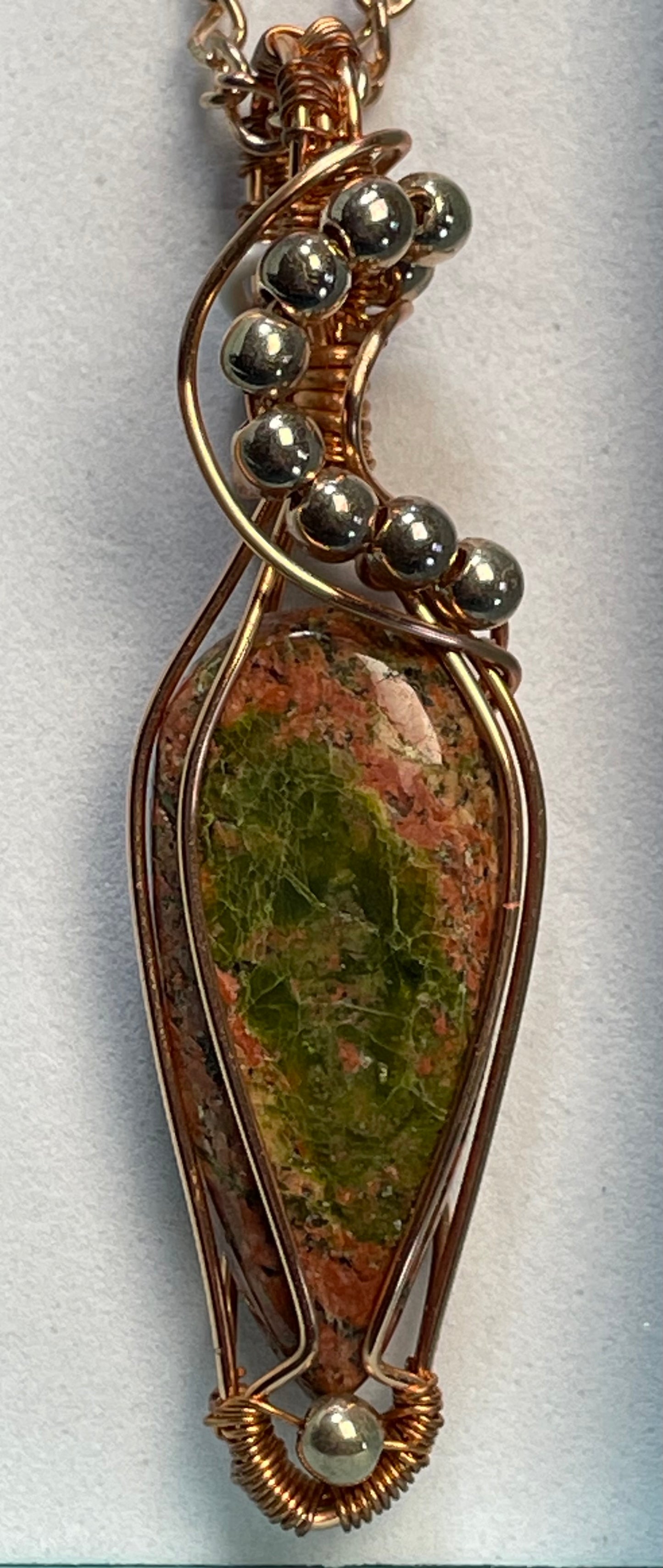 Unakite Wire Wrapped Necklace