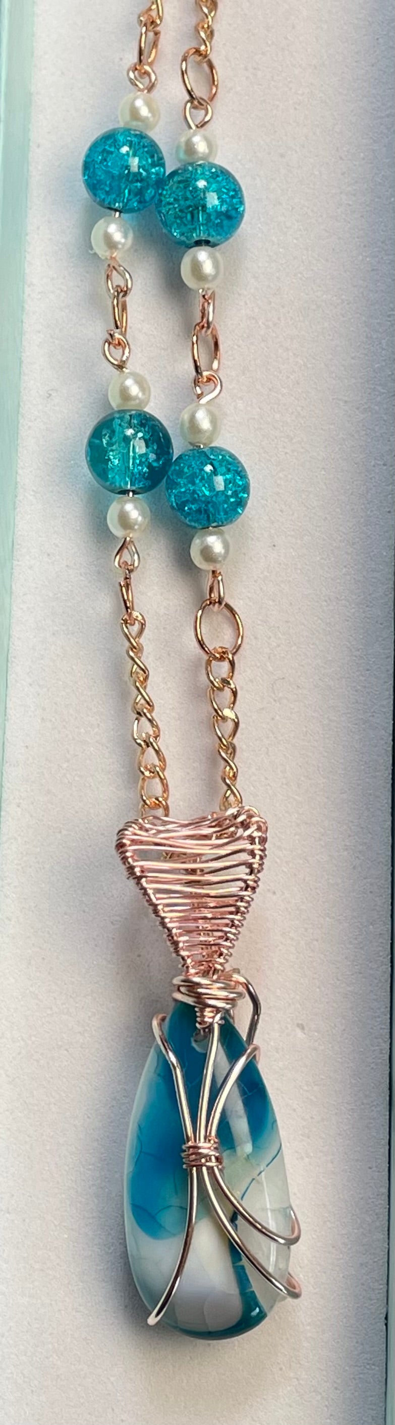 Blue Agate Wire Wrapped Necklace