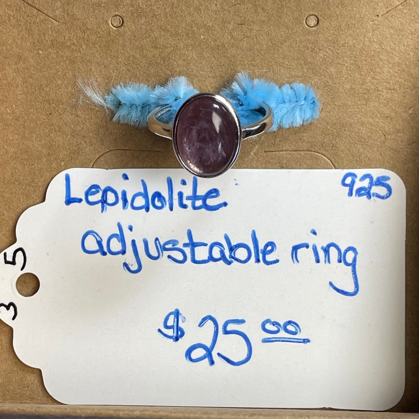 Lepidolite .925 Adjustable Ring