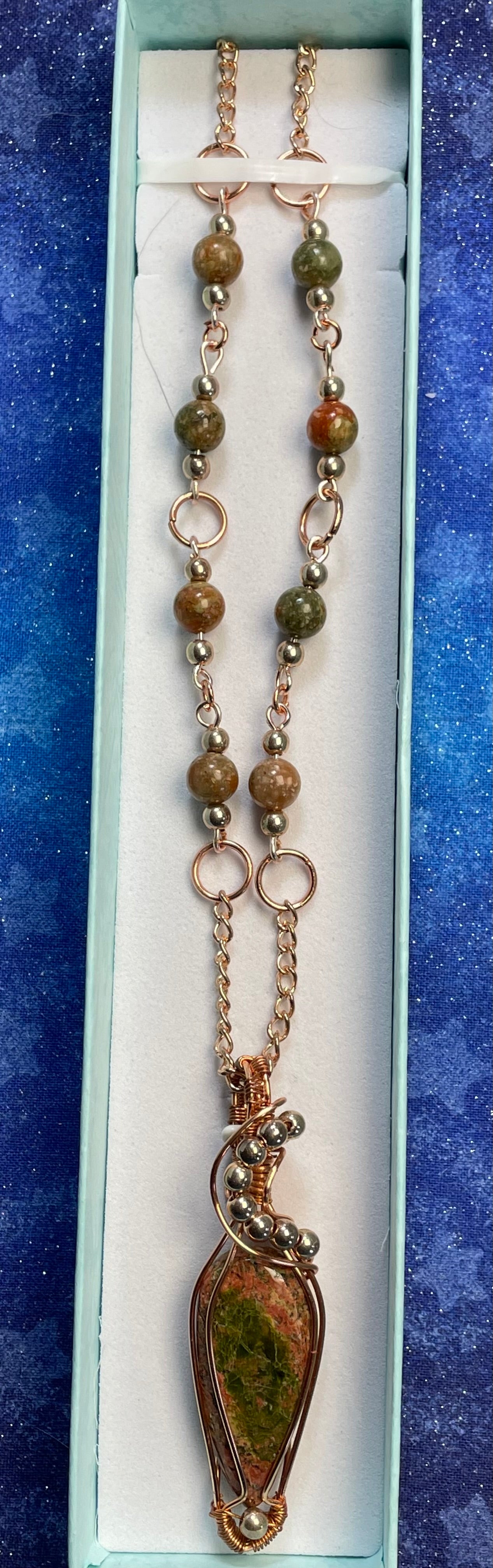 Unakite Wire Wrapped Necklace