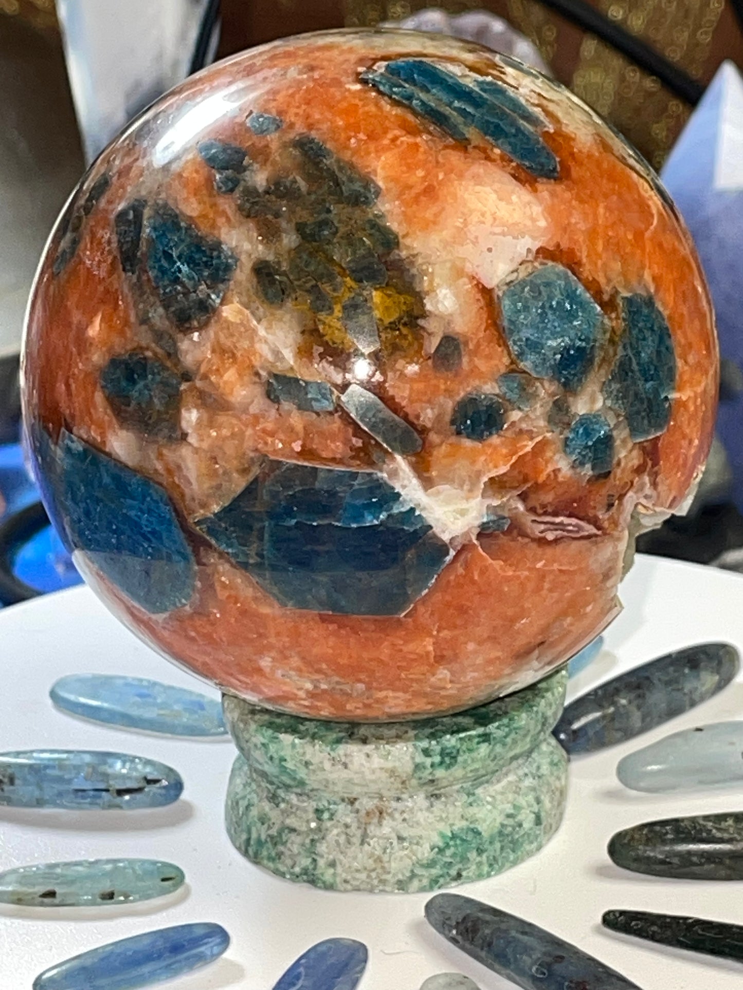 SUNSTONE & BLUE APATITE sphere ~*RARE*~