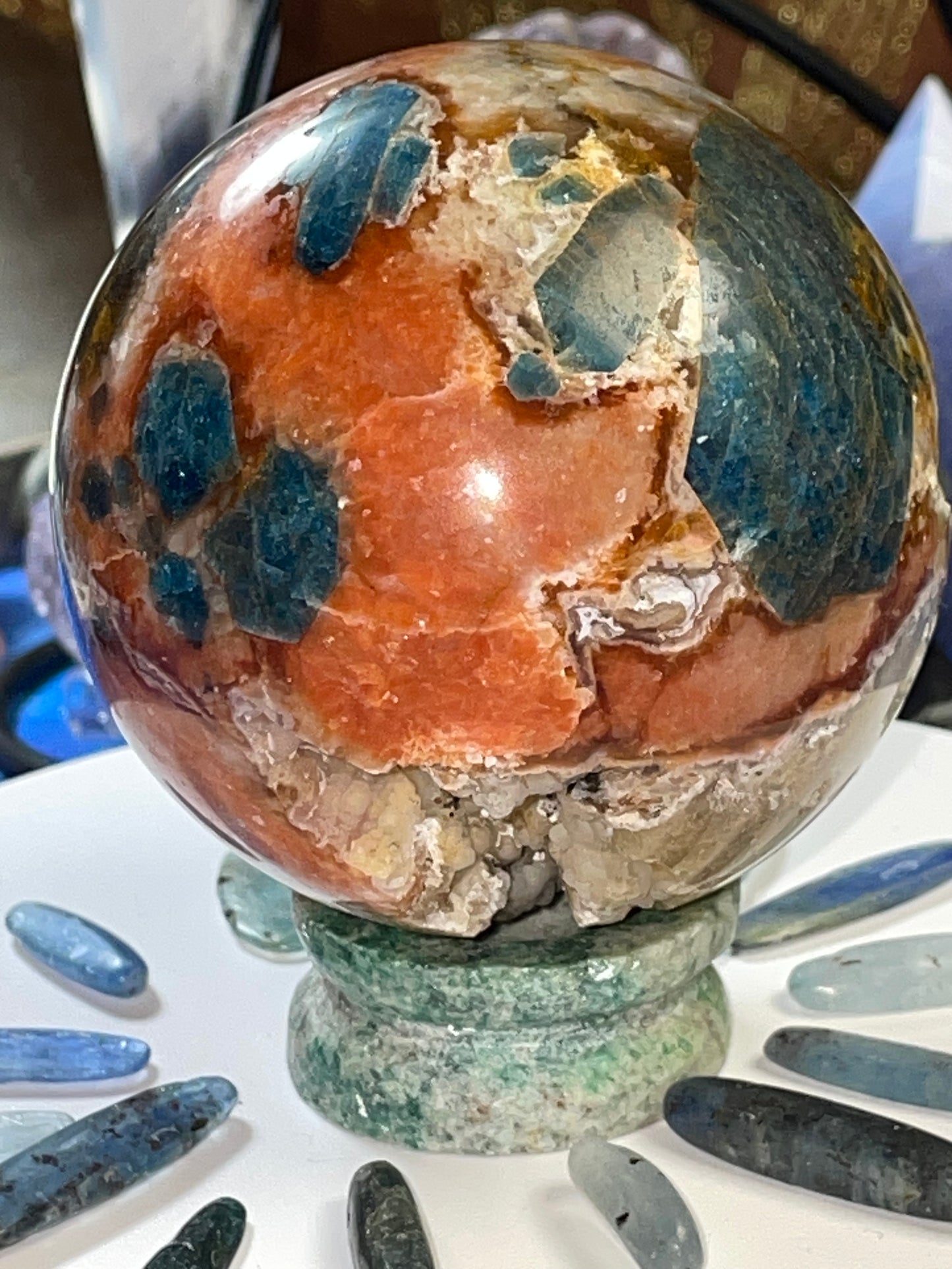 SUNSTONE & BLUE APATITE sphere ~*RARE*~