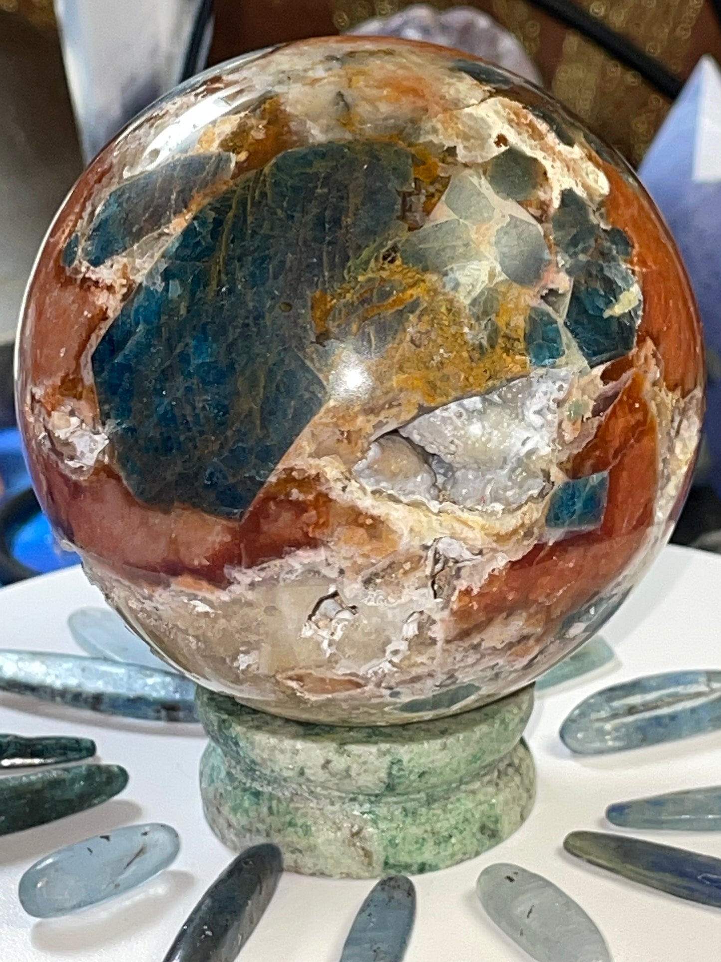 SUNSTONE & BLUE APATITE sphere ~*RARE*~