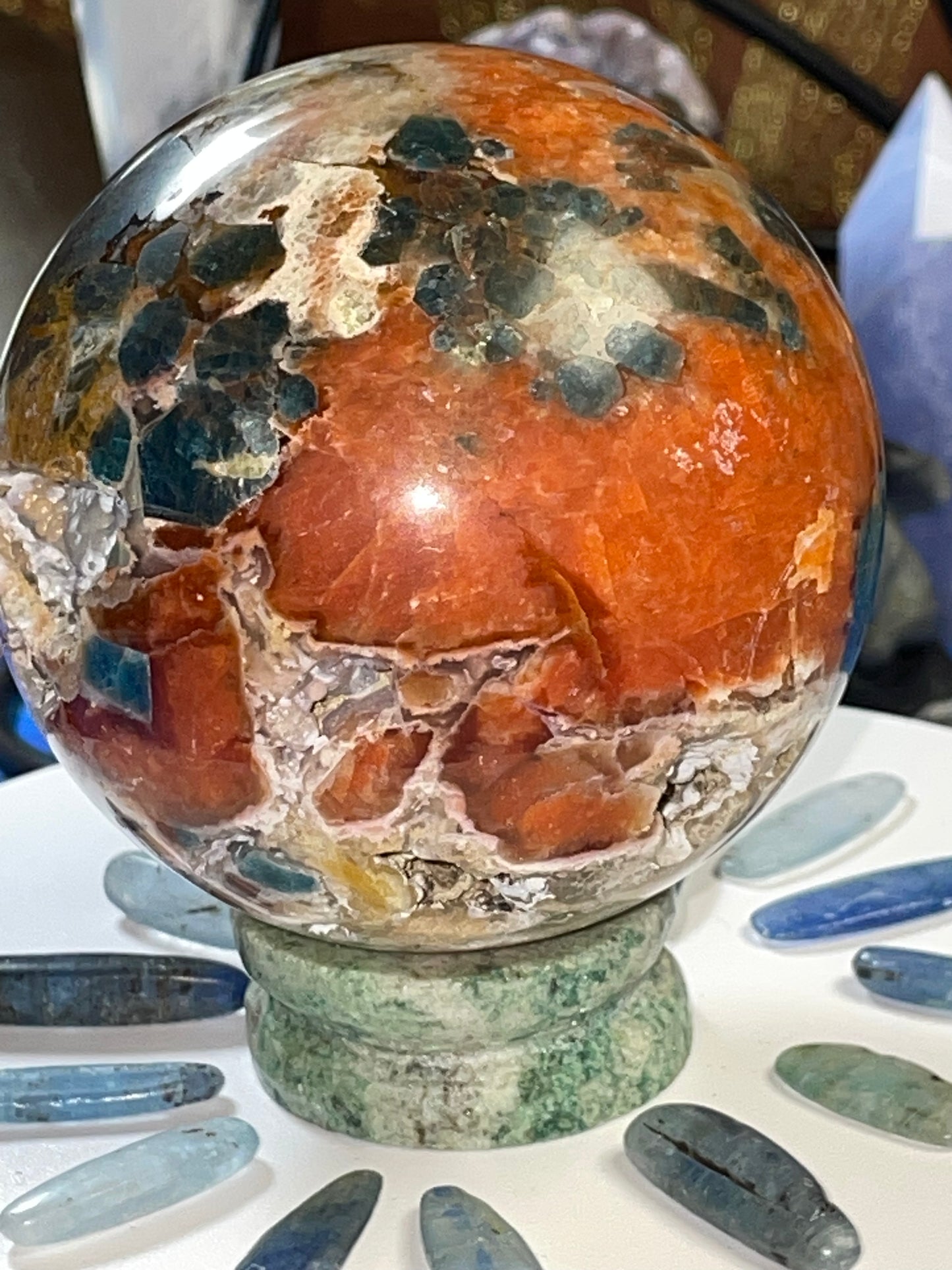 SUNSTONE & BLUE APATITE sphere ~*RARE*~