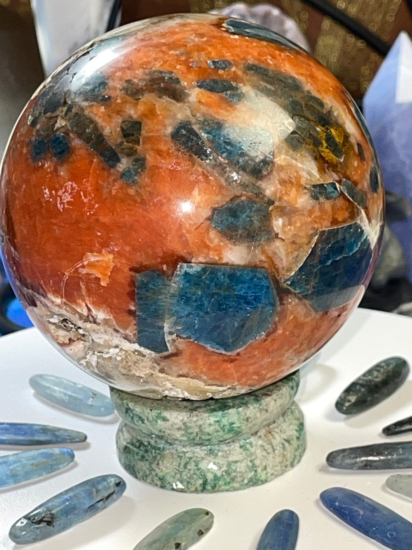 SUNSTONE & BLUE APATITE sphere ~*RARE*~