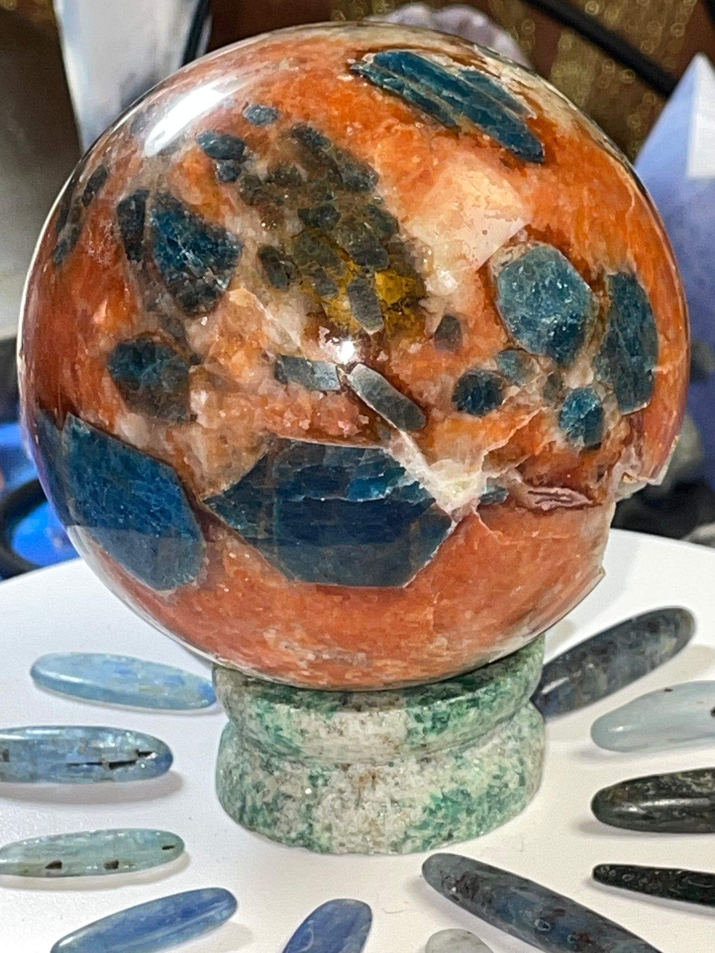SUNSTONE & BLUE APATITE sphere ~*RARE*~