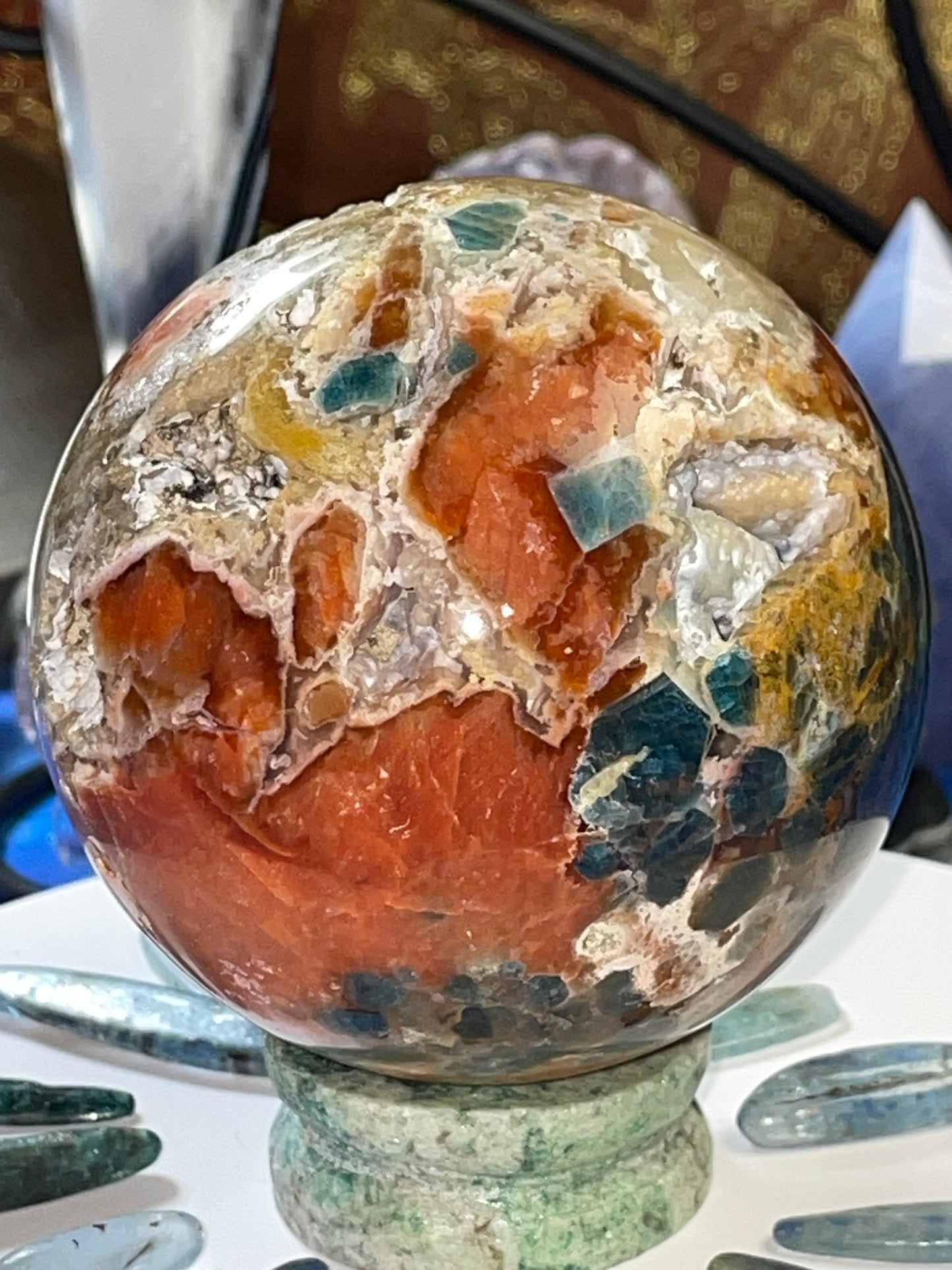 SUNSTONE & BLUE APATITE sphere ~*RARE*~