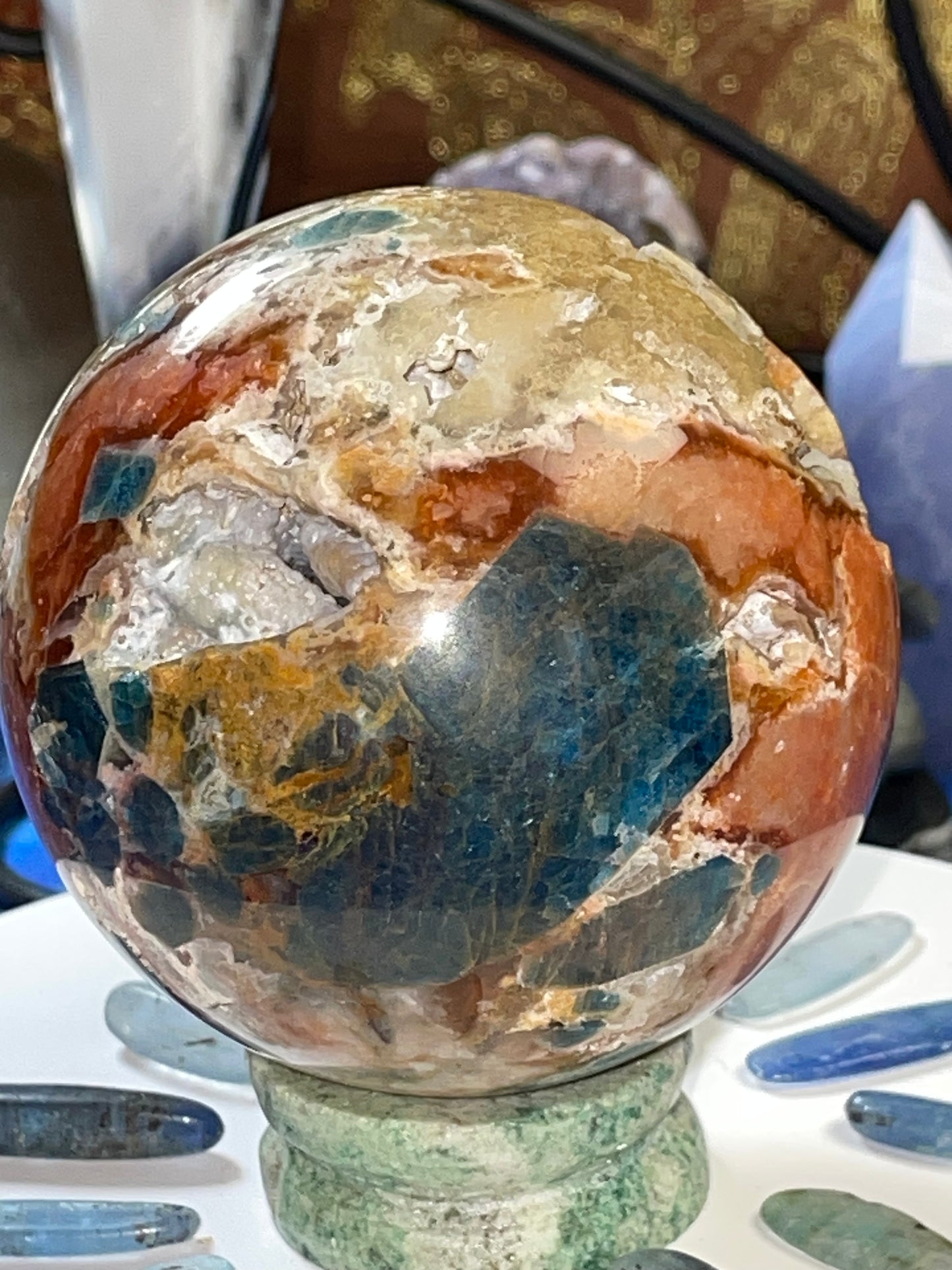 SUNSTONE & BLUE APATITE sphere ~*RARE*~