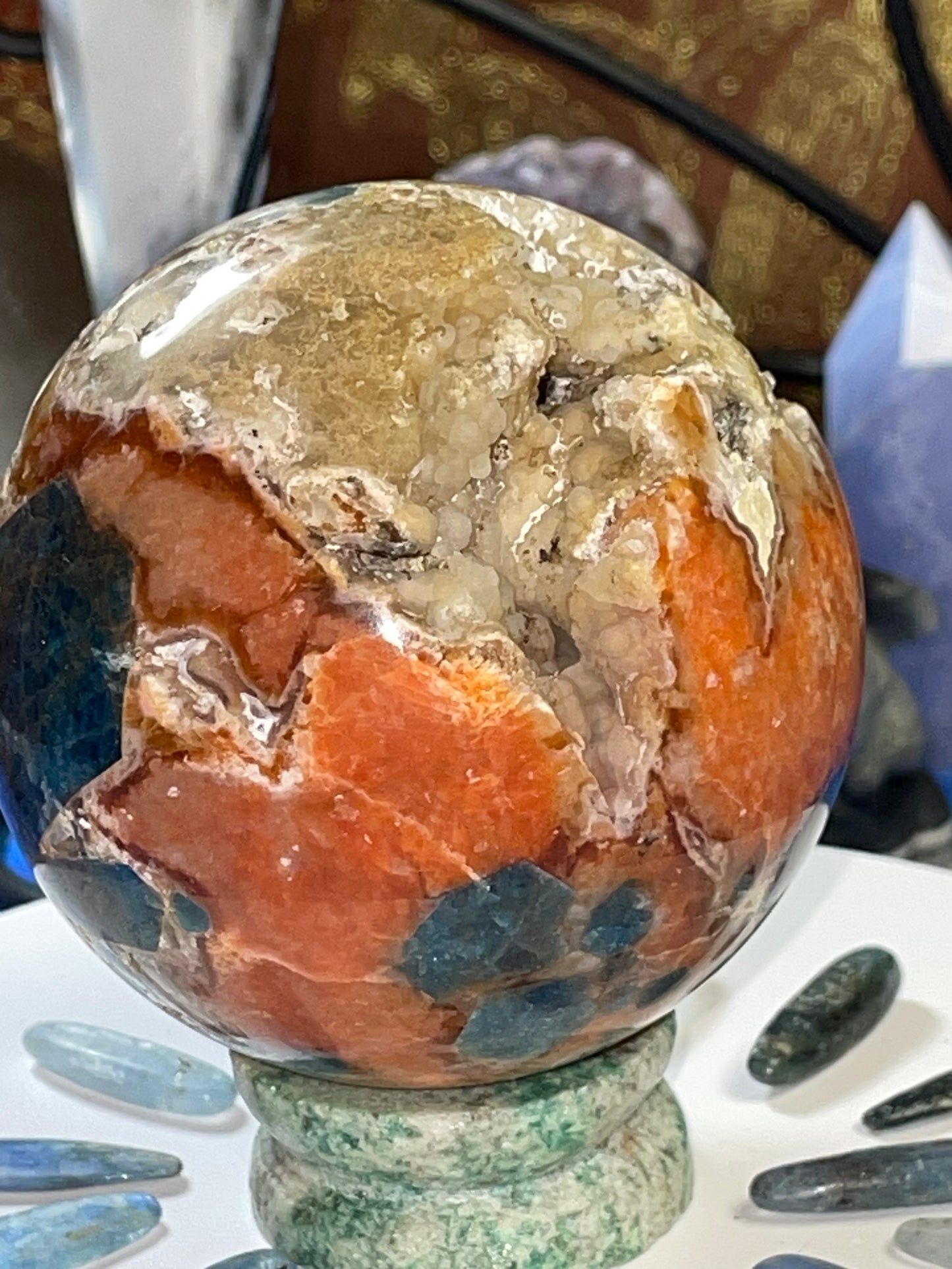 SUNSTONE & BLUE APATITE sphere ~*RARE*~