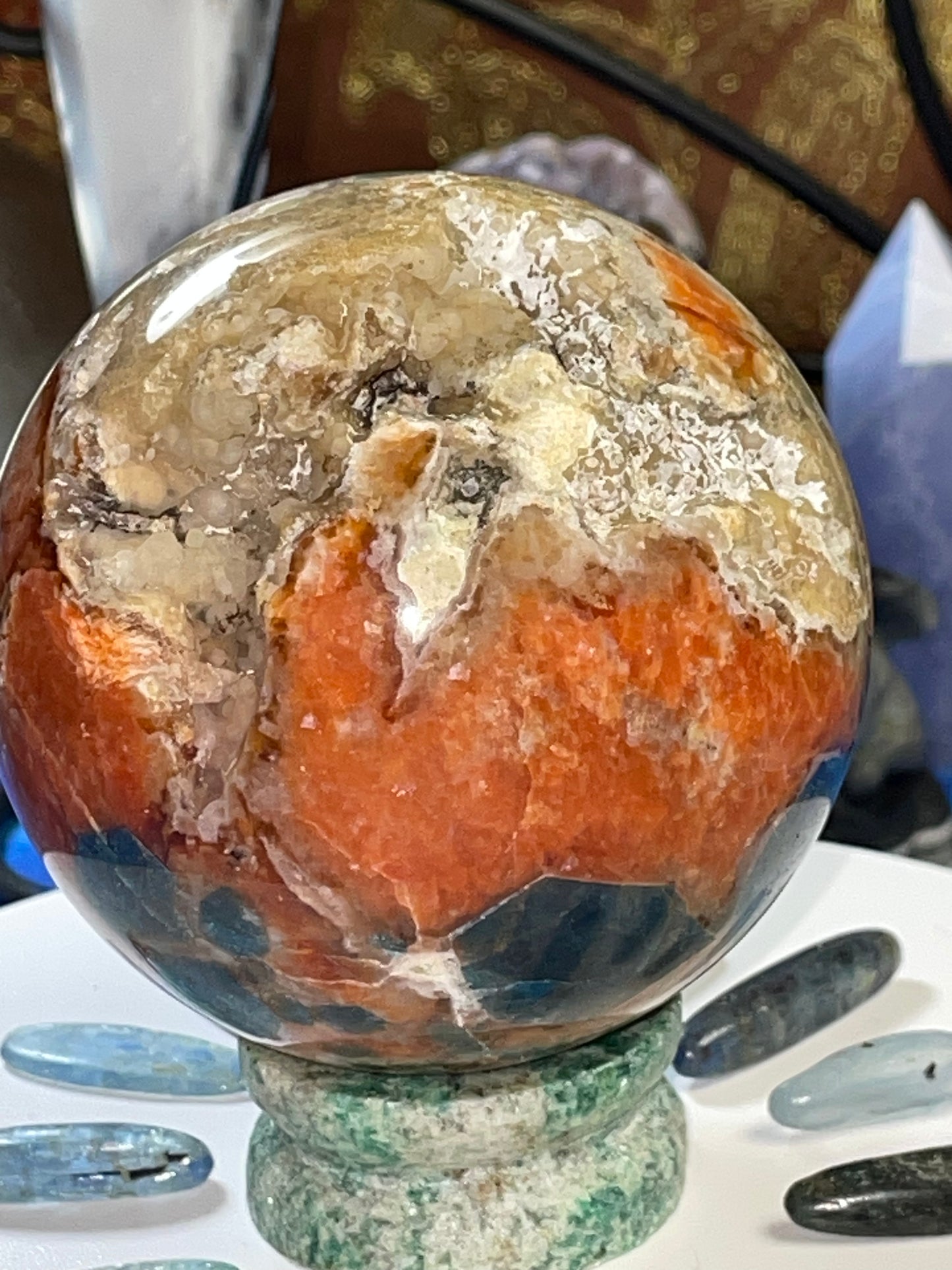 SUNSTONE & BLUE APATITE sphere ~*RARE*~