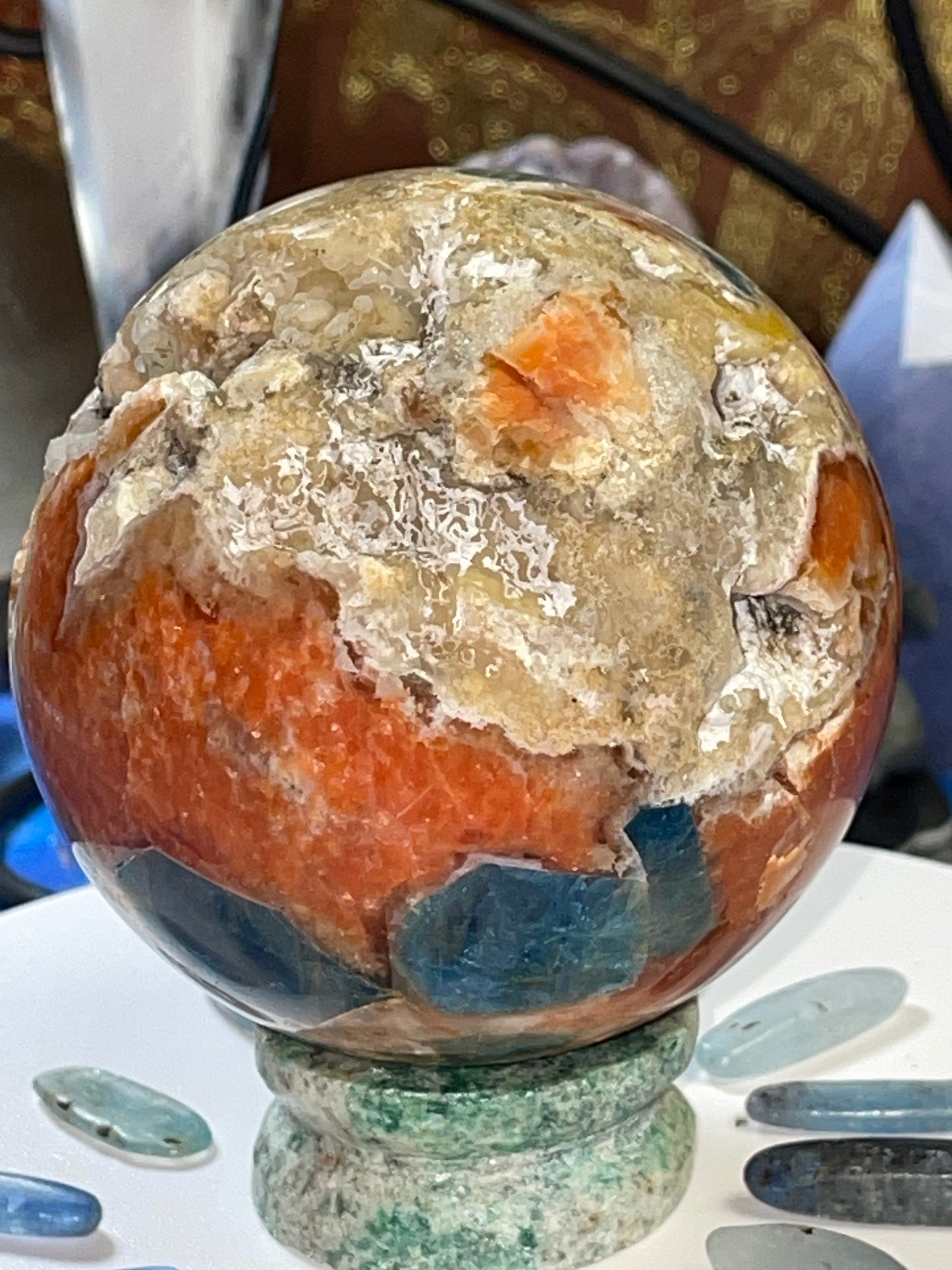 SUNSTONE & BLUE APATITE sphere ~*RARE*~