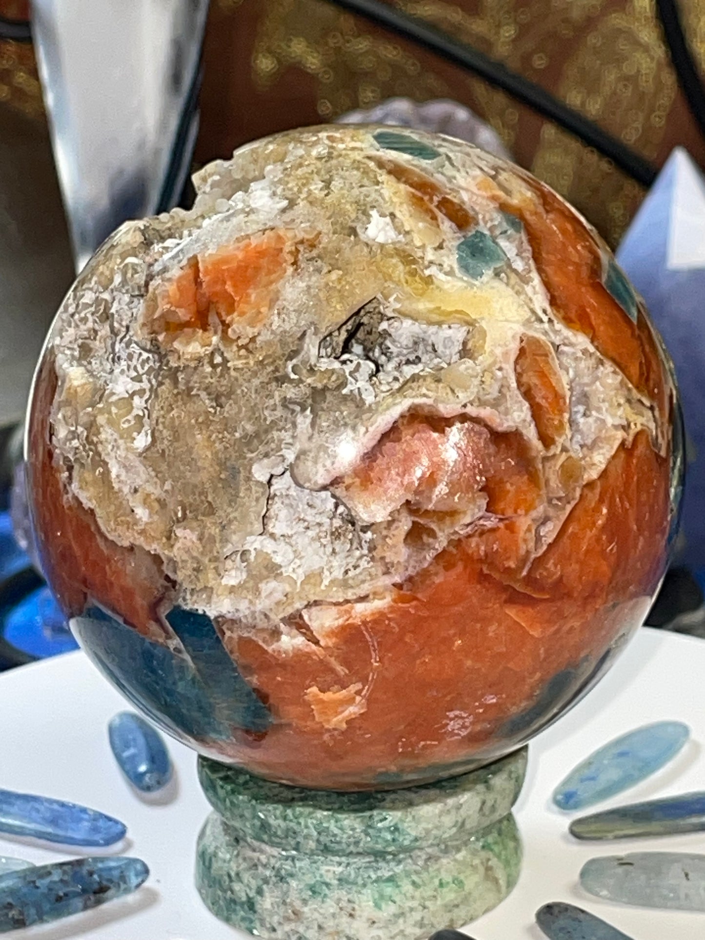 SUNSTONE & BLUE APATITE sphere ~*RARE*~