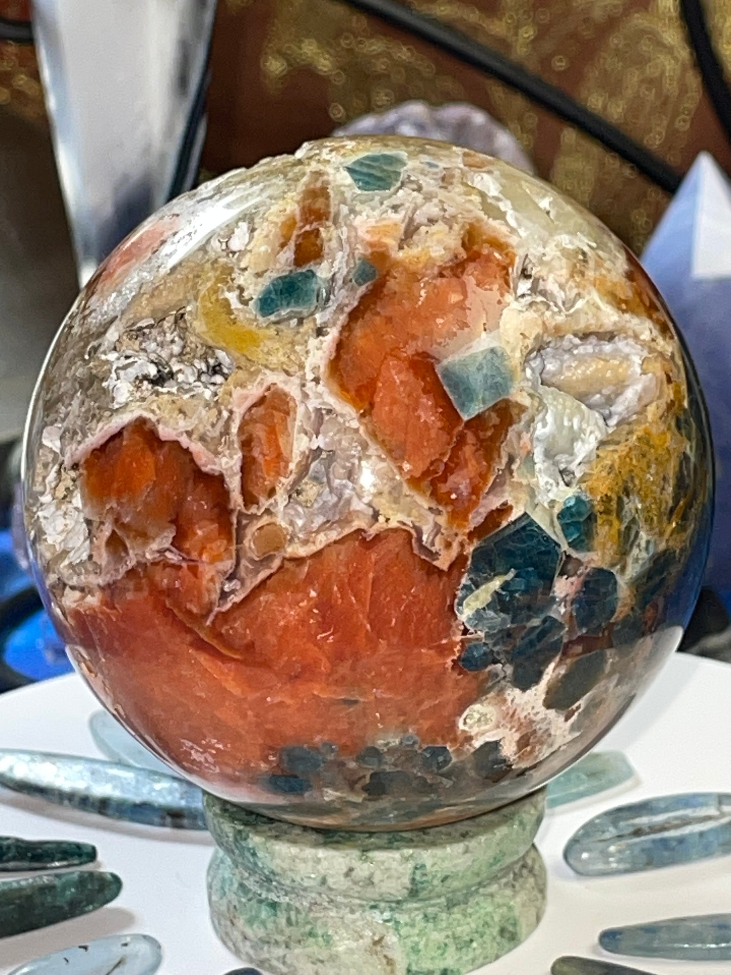SUNSTONE & BLUE APATITE sphere ~*RARE*~