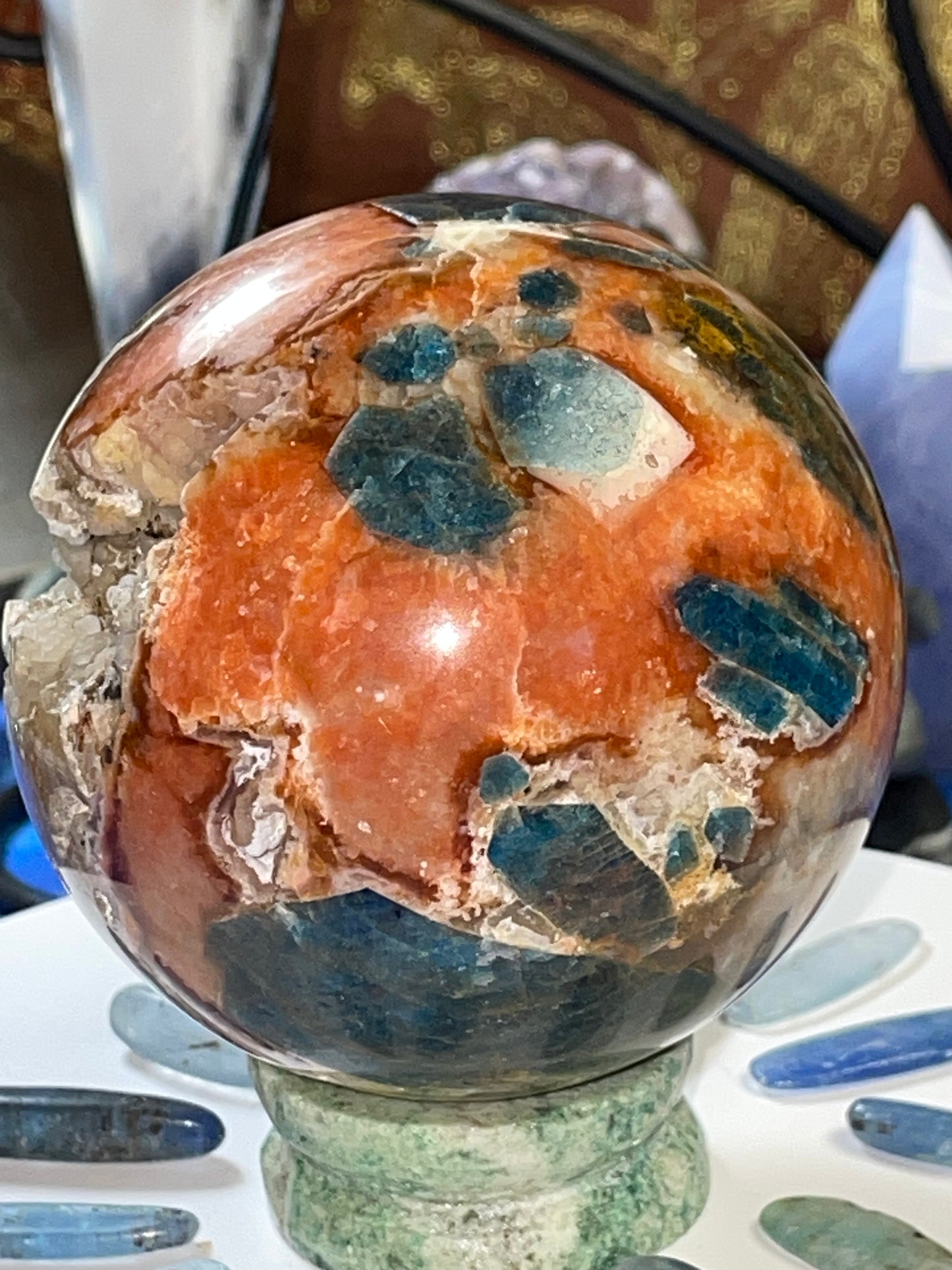 SUNSTONE & BLUE APATITE sphere ~*RARE*~