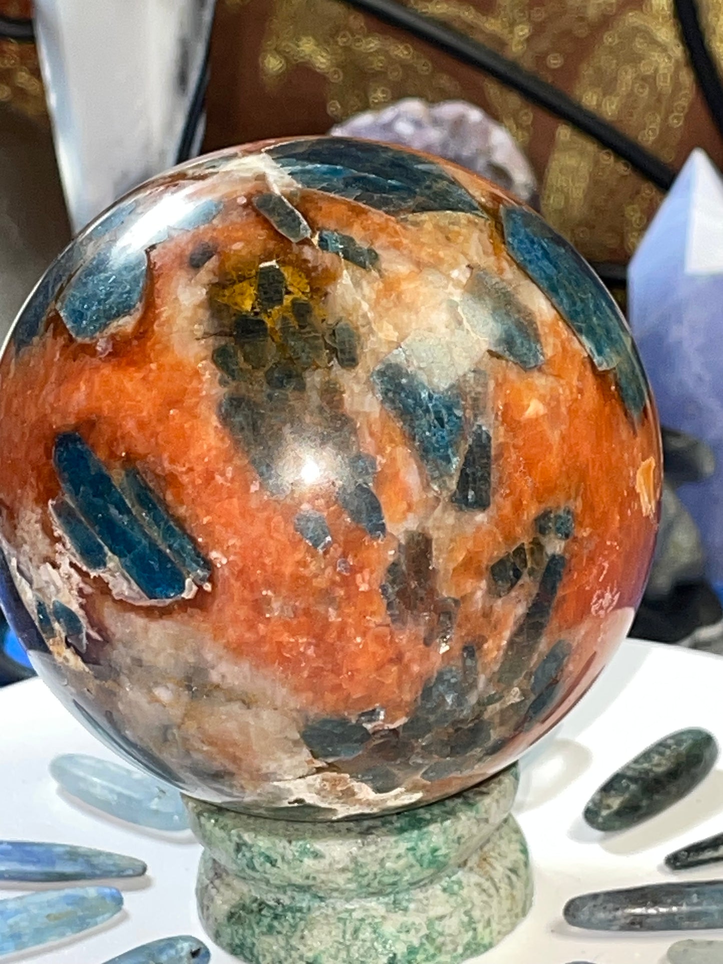 SUNSTONE & BLUE APATITE sphere ~*RARE*~