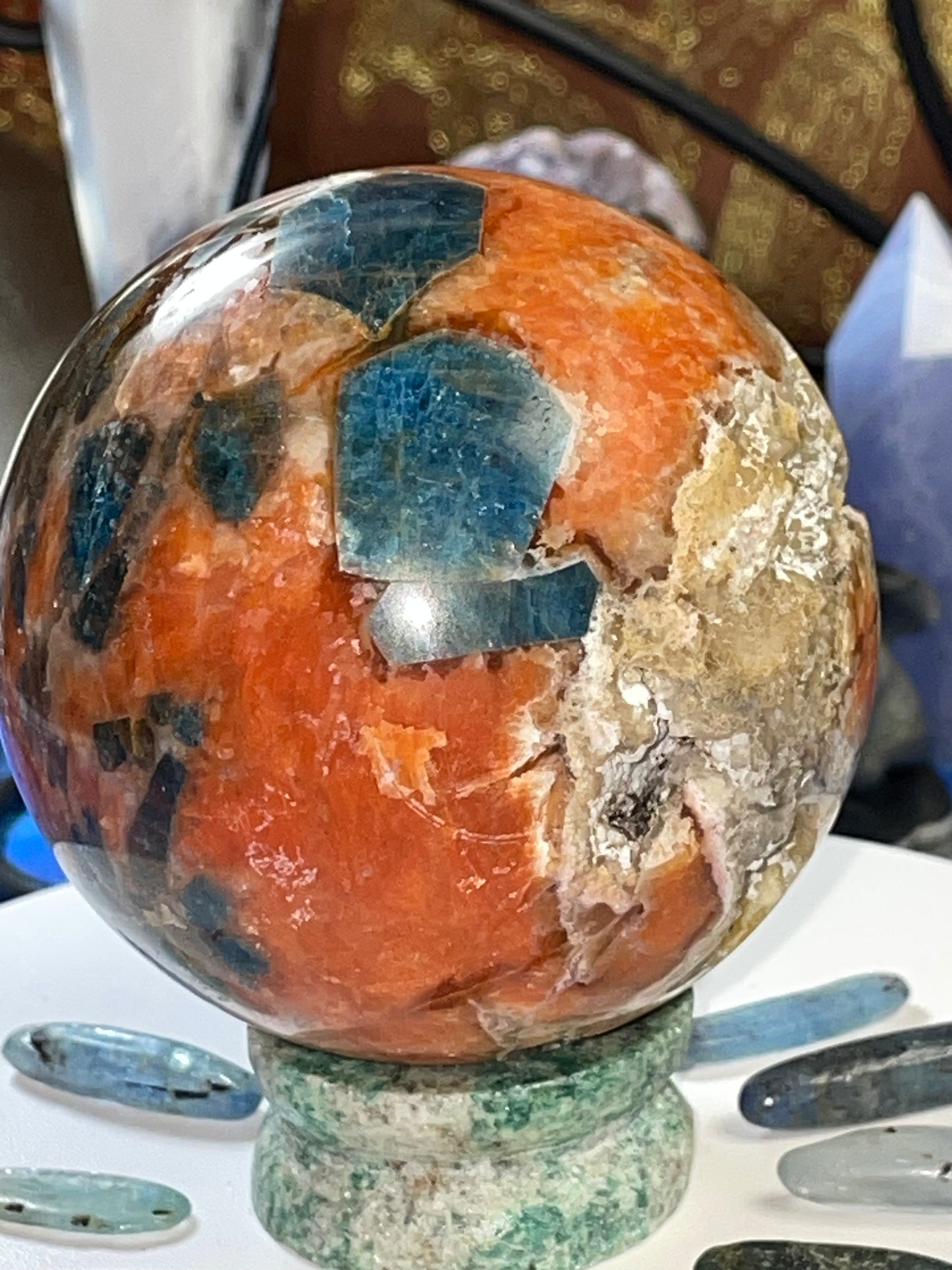 SUNSTONE & BLUE APATITE sphere ~*RARE*~