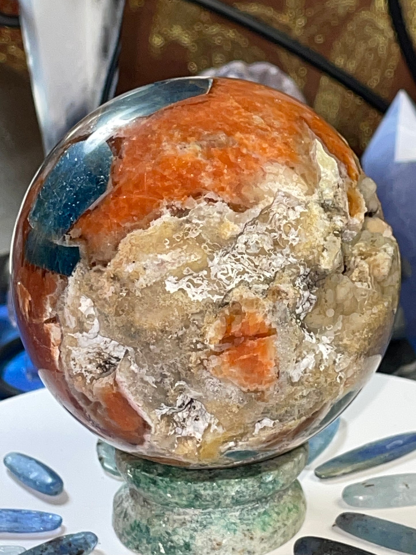 SUNSTONE & BLUE APATITE sphere ~*RARE*~