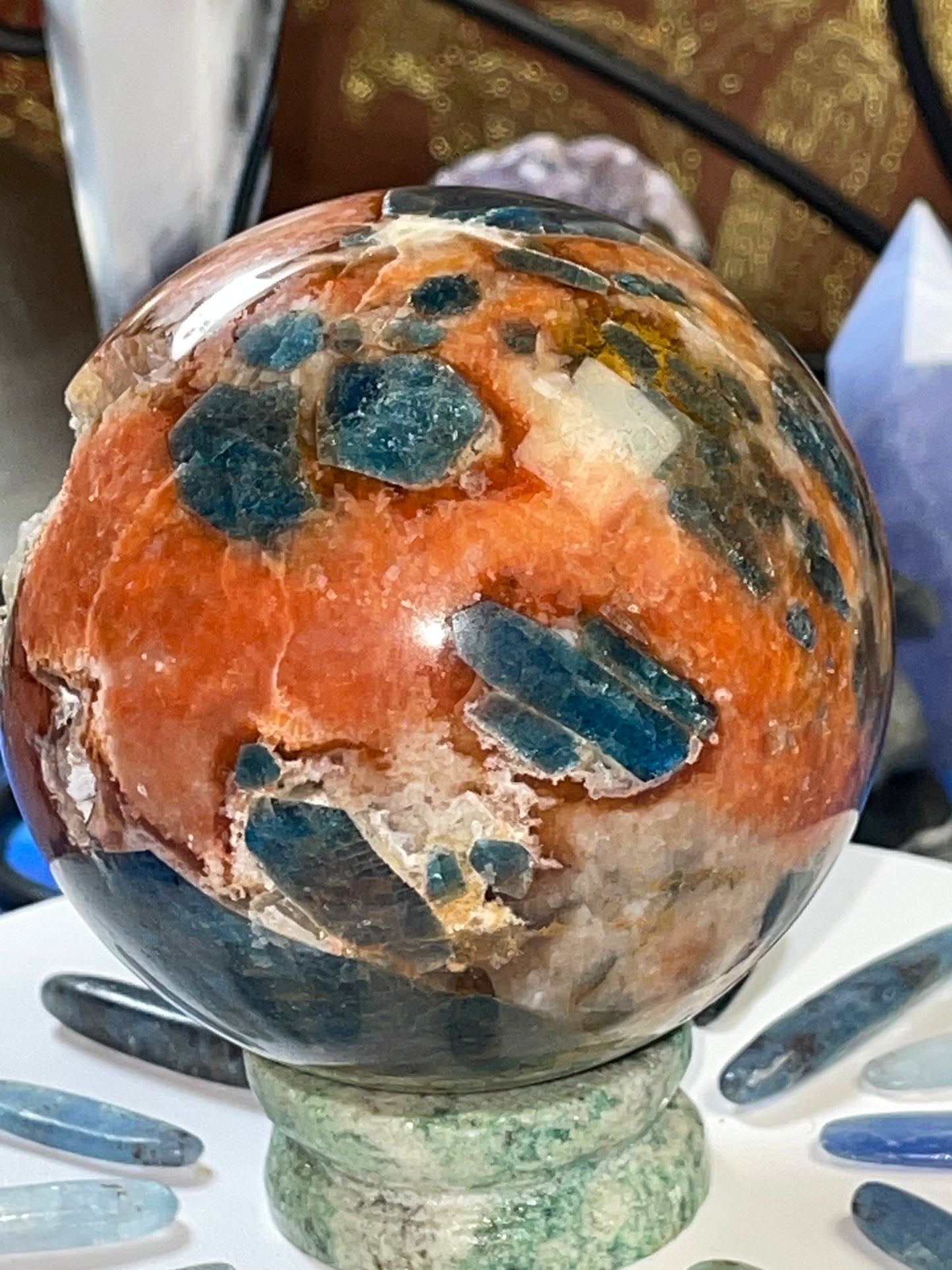 SUNSTONE & BLUE APATITE sphere ~*RARE*~