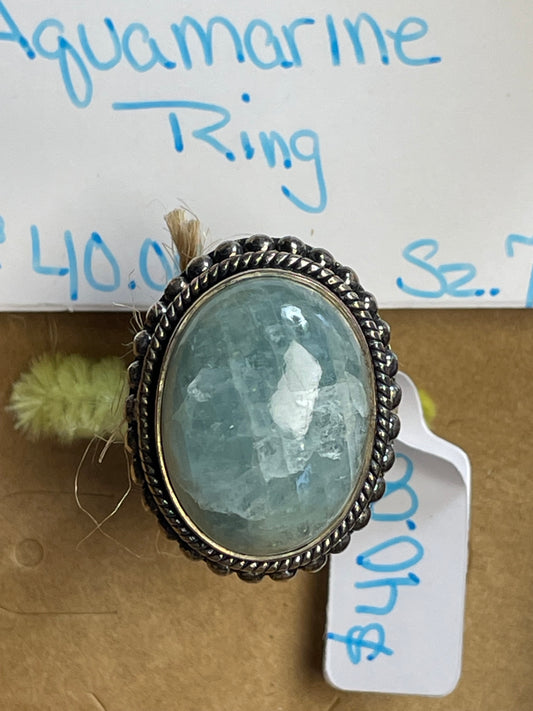 Aquamarine Cabochon Sterling Silver Ring