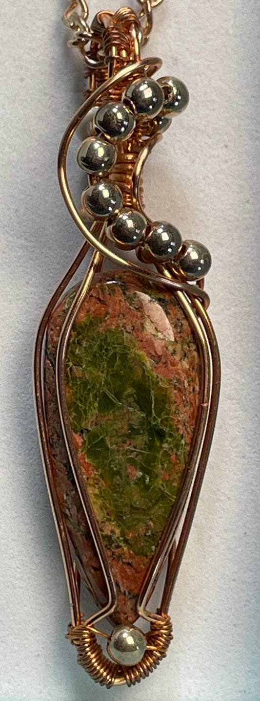 Unakite Wire Wrapped Necklace
