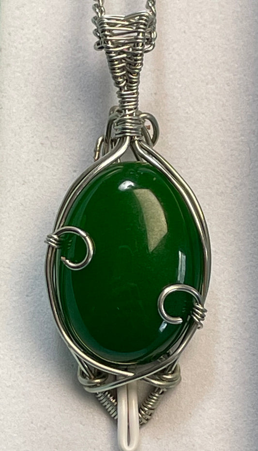 Green Agate & Swarovski Crystals Wire Wrap