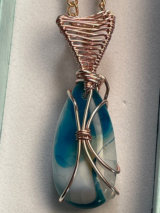 Blue Agate Wire Wrapped Necklace