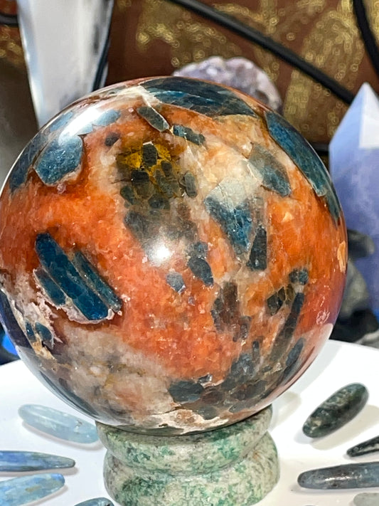 SUNSTONE & BLUE APATITE sphere ~*RARE*~